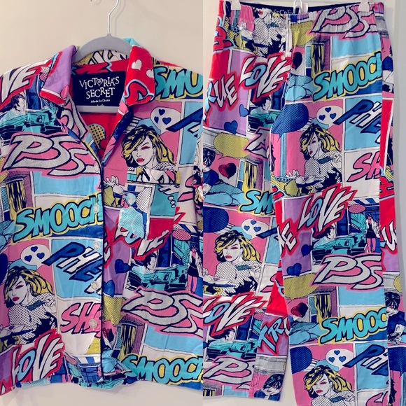 Victoria's Secret 90s Y2K Pop Art Comic Strip Flannel Pajamas Small - Picture 1 of 8